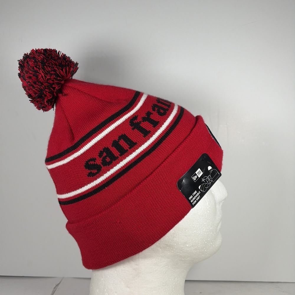 New Era San Francisco 49ers Red knit NFL Removable Pom Pom Beanie Hat - Picture 6 of 12